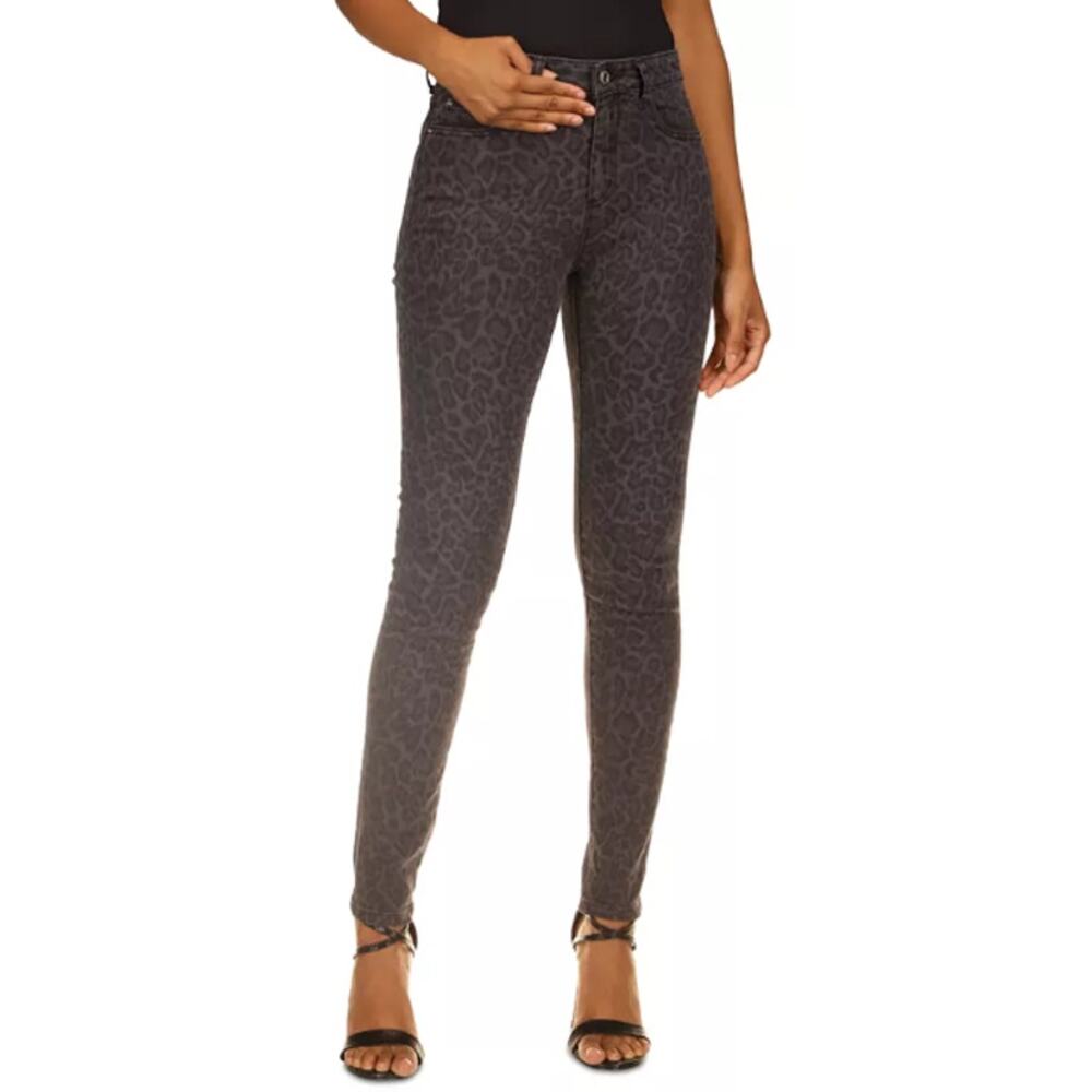 MICHAEL KORS Women's Leopard-Print Straight Skinny Jeans Charcoal Wash Size 4